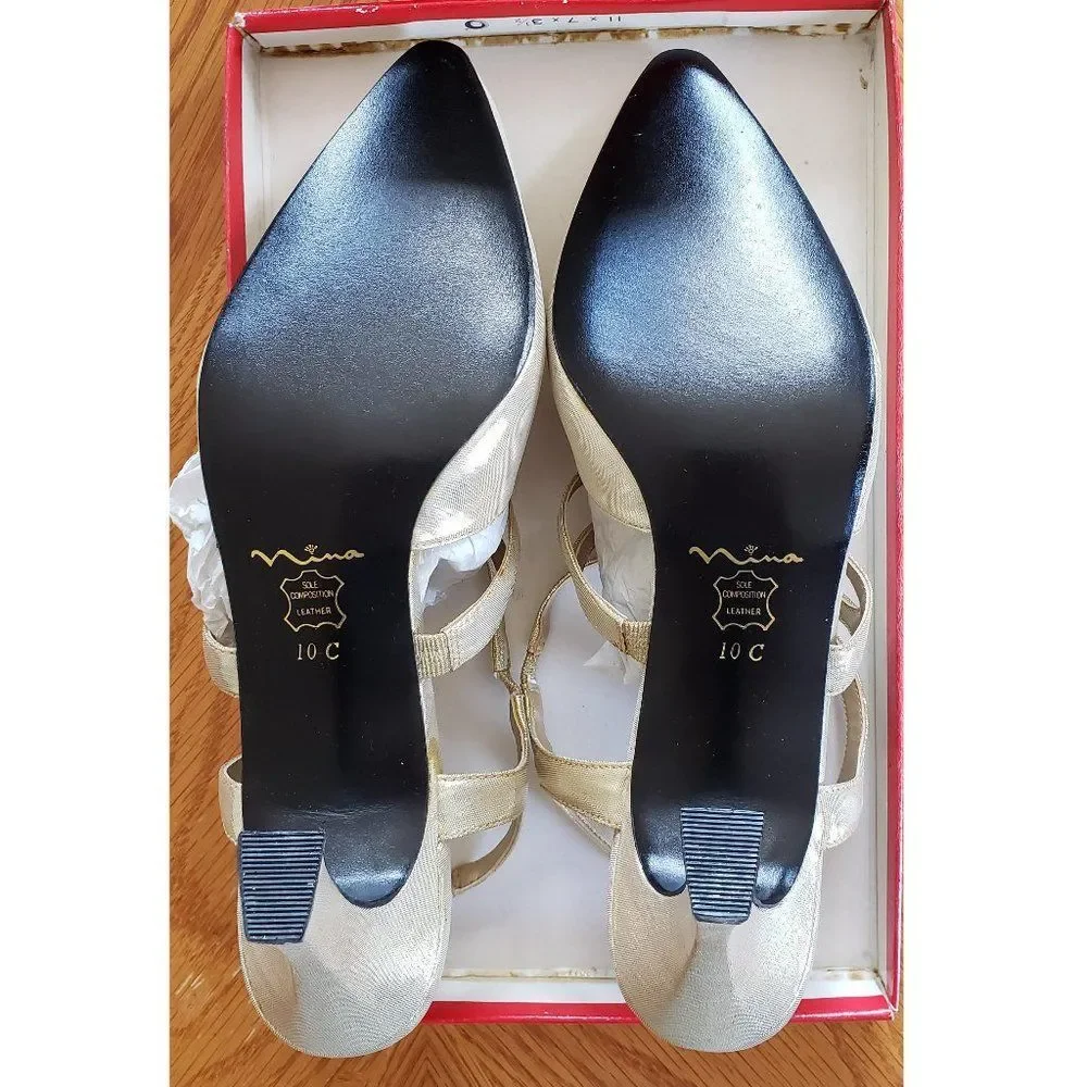 ** Nina Kathyna Metallic Gold Lame Heels